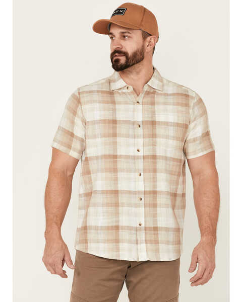 North River Men's Crosshatch Large Plaid Short Sleeve Button Down Western Shirt , White, hi-res