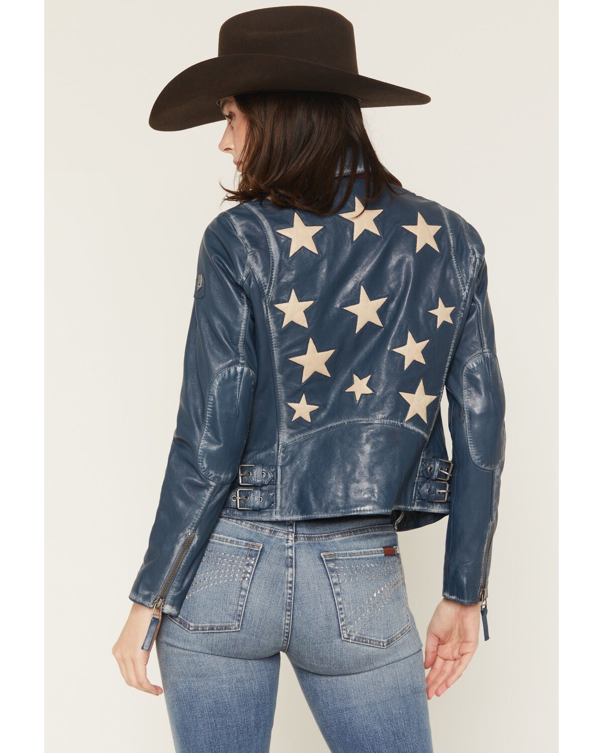 Mauritius Leather Women's Christy Americana Moto Jacket, Blue, hi-res
