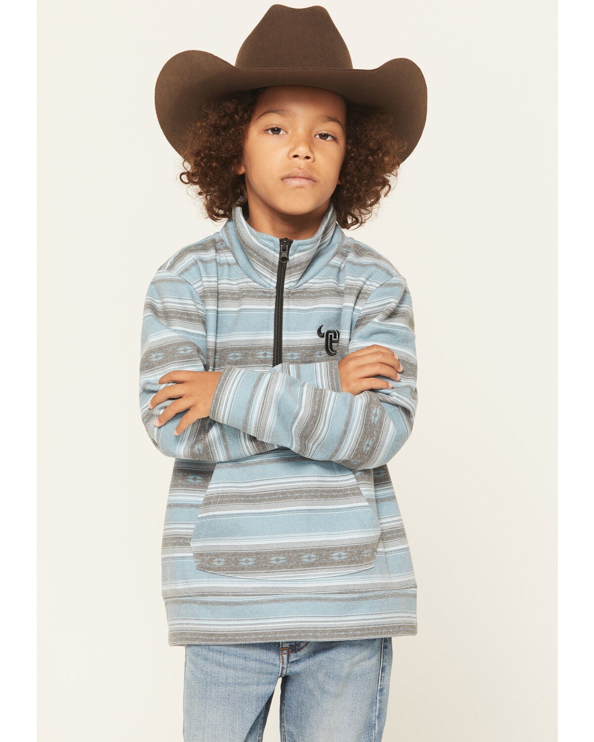 Cowboy Hardware Boys' Serape Striped Print 1/4 Zip Pullover, Multi, hi-res