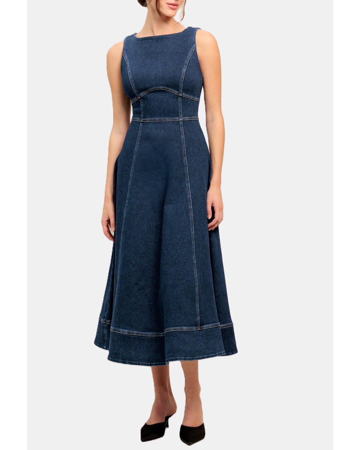 Image #2 - Flying Tomato Women's Simple Statement Denim Midi Dress, Dark Wash, hi-res
