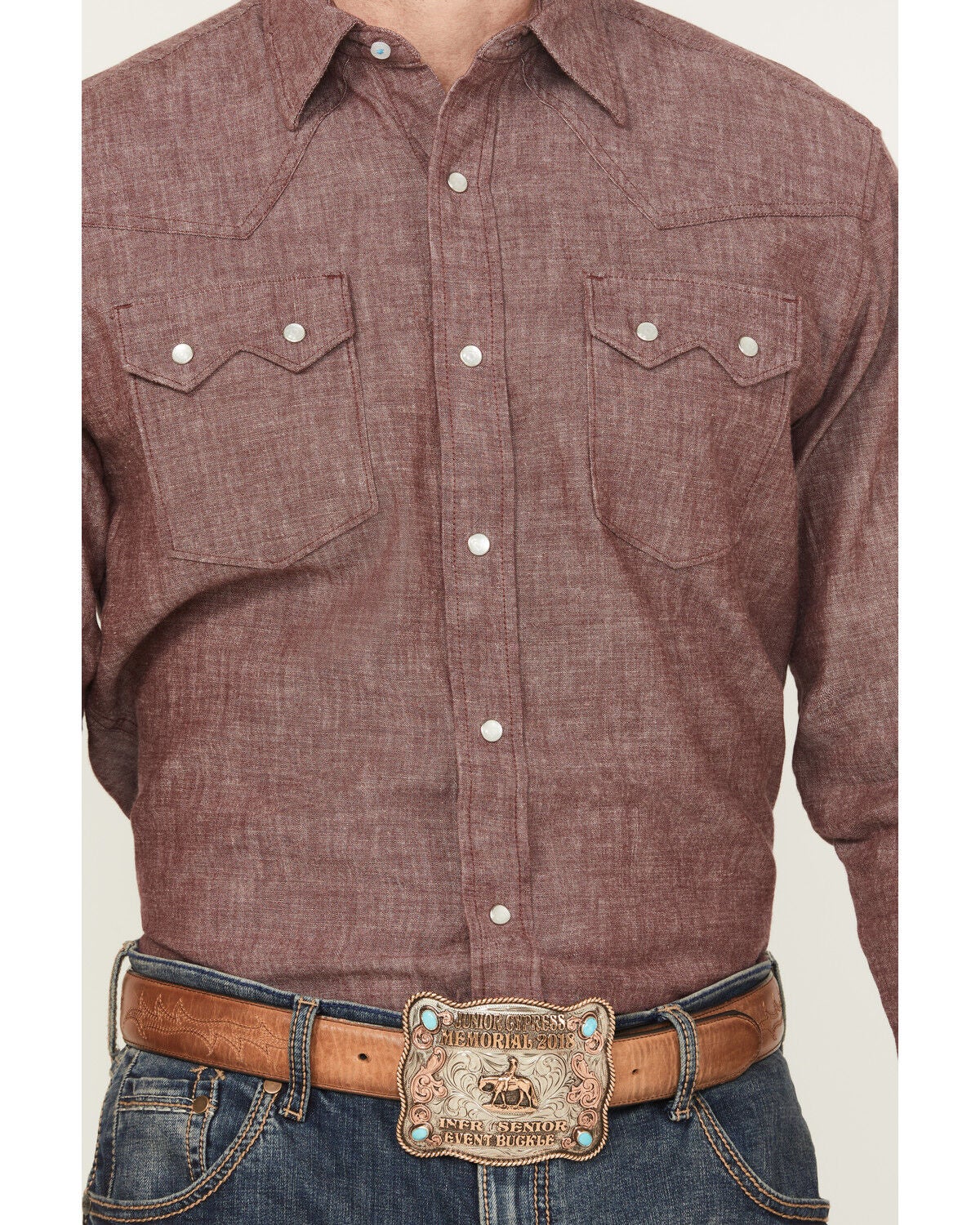 Image #3 - Wrangler X Cody Johnson Men's Textured Solid Long Sleeve Pearl Snap Western Shirt - Tall, Burgundy, hi-res