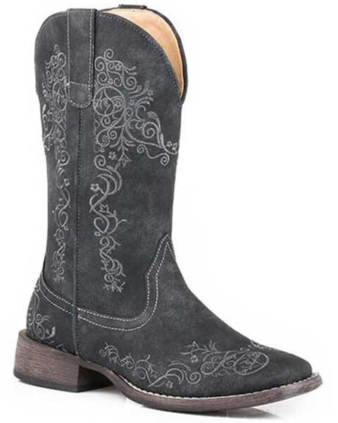 Image #1 - Roper Women's Riley Swirl Vintage Faux Western Boots - Square Toe, Black, hi-res