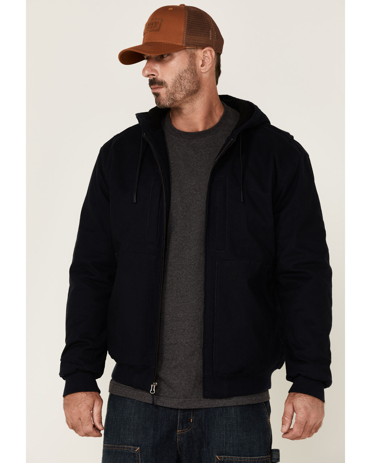 Image #1 - Hawx Men's Navy Pro Insulated Hooded Zip-Front Bomber Work Jacket, Navy, hi-res
