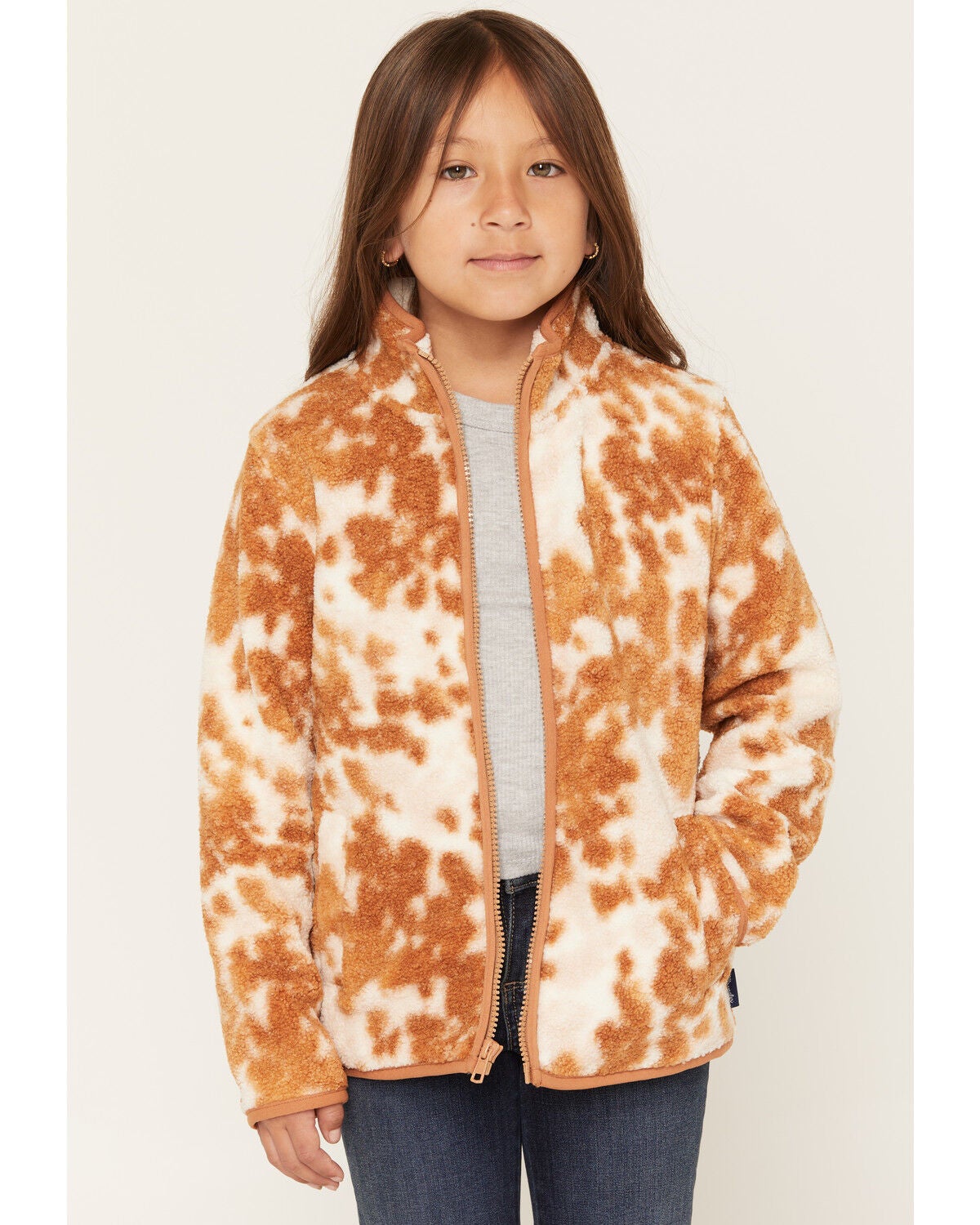 Wrangler Girls' Hay Away Cow Print Zip-Up Sherpa Jacket, Multi, hi-res