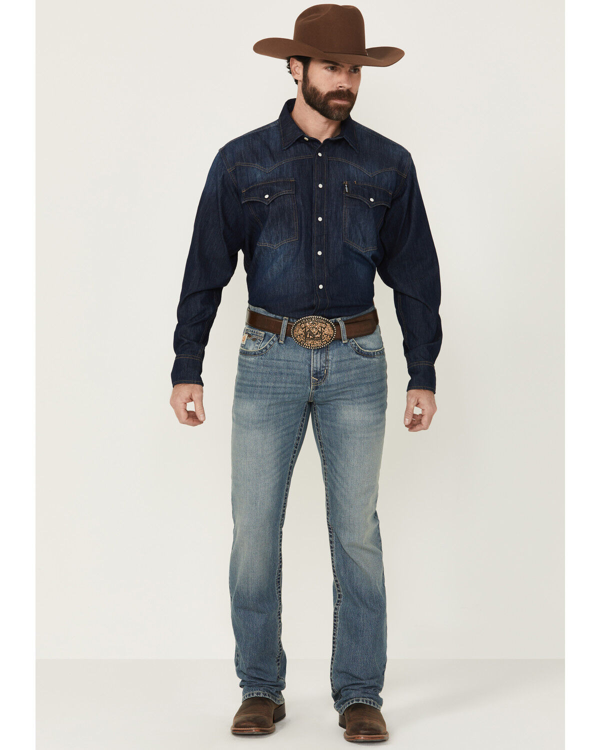 Image #1 - Cinch Men's Ian Medium Wash Slim Bootcut Rigid Denim Jeans, Indigo, hi-res