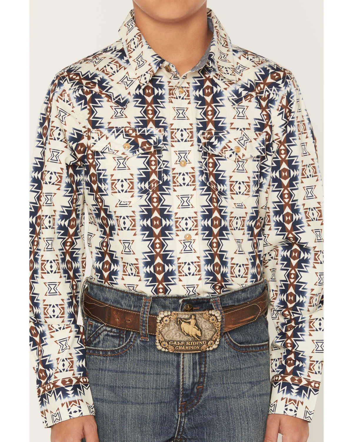 Image #3 - Cody James Boys' Wild Prairie Southwestern Print Long Sleeve Snap Western Shirt, Tan, hi-res