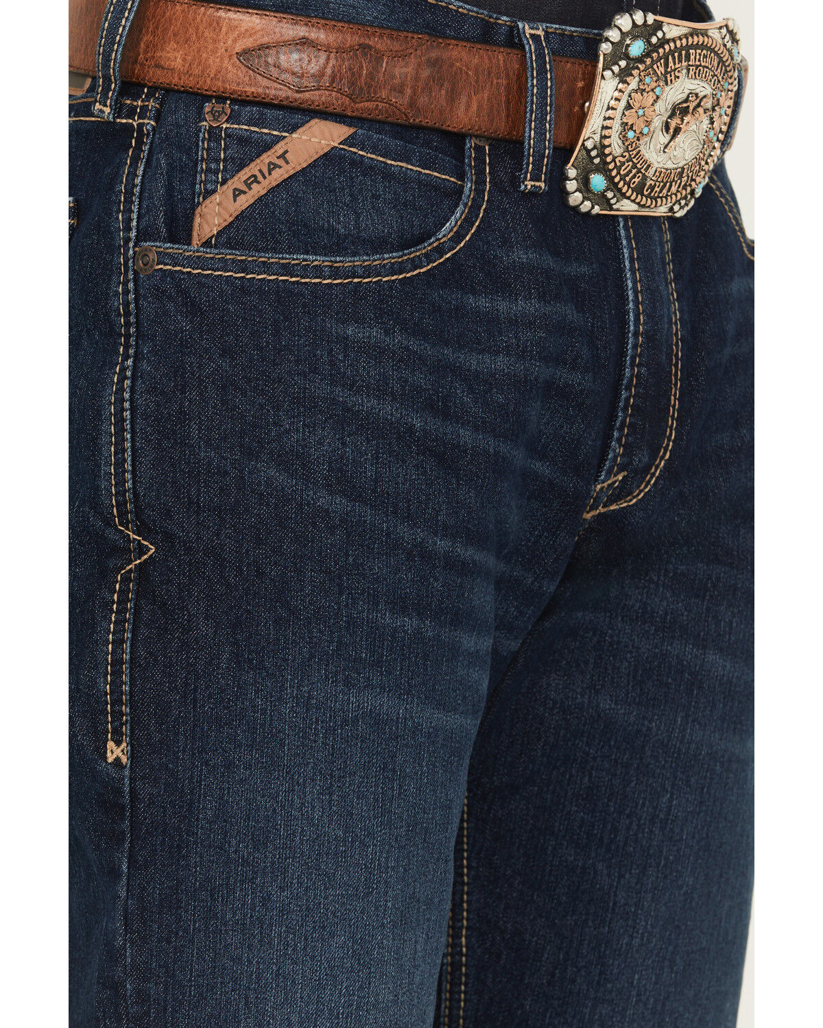 Image #2 - Ariat Men's Dark Wash Hampton Relaxed Bootcut Stretch Denim Jeans, Dark Wash, hi-res