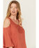 Image #2 - Shyanne Women's Solid Crochet Trim Cold Shoulder Shirt, Dark Pink, hi-res
