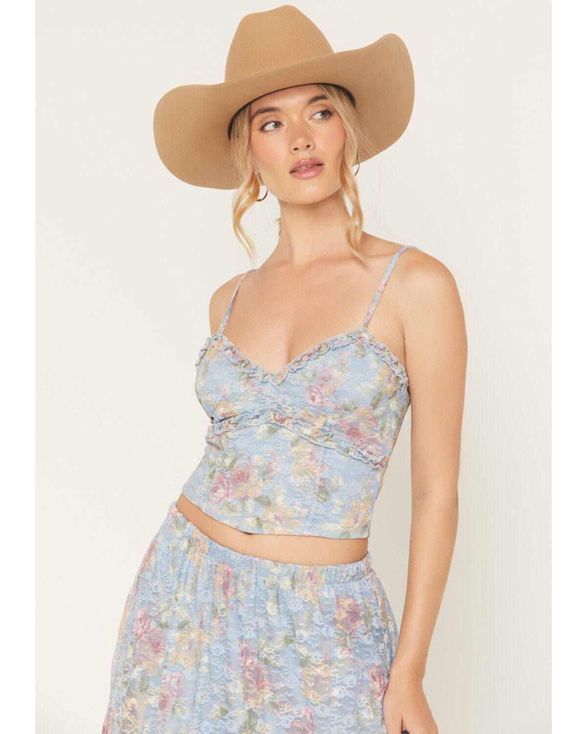 Image #1 - Originality Women's Boot Barn Exclusive Printed Lace Corset Tank, Blue, hi-res