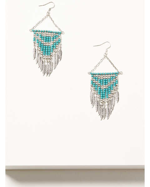 Image #1 - Idlyllwind Women's Silver & Turquoise Bluebell Leaf Fringe Earrings, Turquoise, hi-res