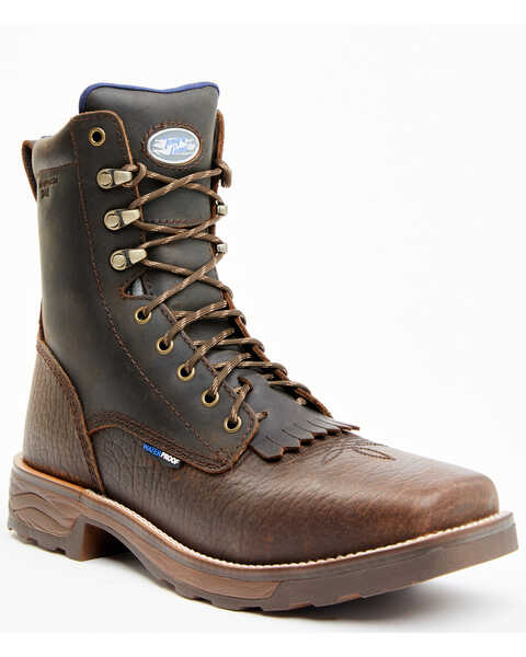 Tony Lama Men's Greasewood 8" Lace Up Comp Waterproof Work Boots -  Square Toe, Brown, hi-res