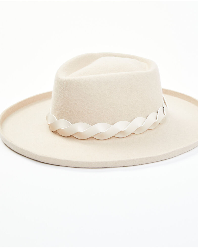 Shyanne Women's Beige Diamond Crown Turned Up Wool Felt Fedora Hat , Beige/khaki, hi-res