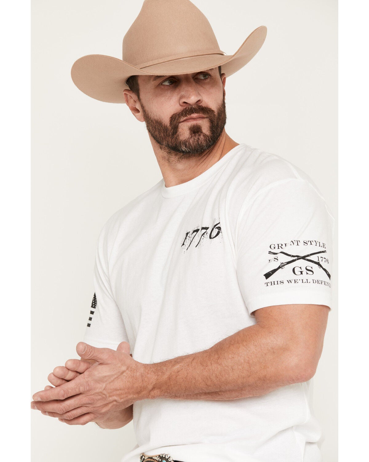 Image #3 - Grunt Style Men's 1776 Flag Short Sleeve Graphic T-Shirt, White, hi-res