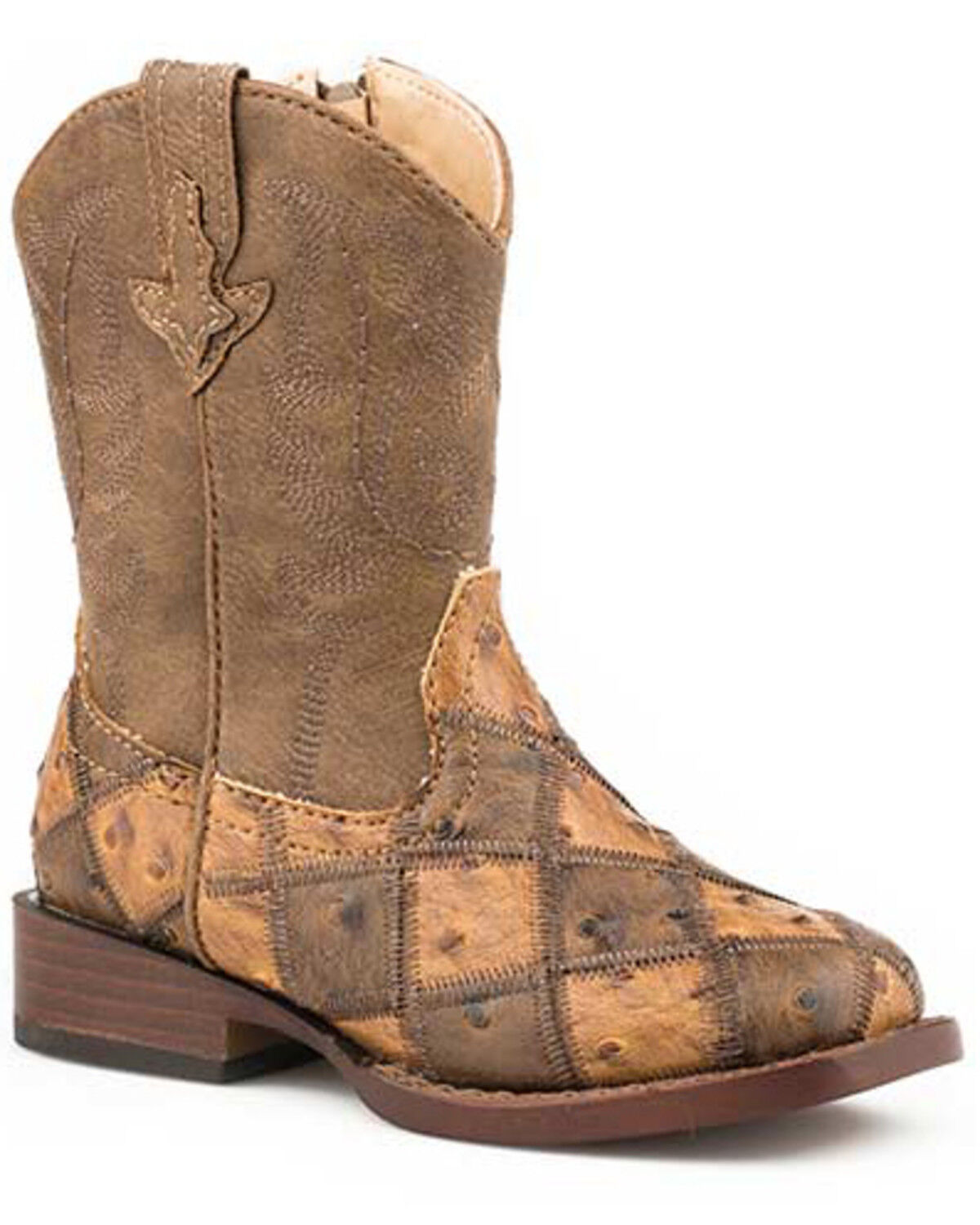Image #1 - Roper Girls' Bird Blocks Western Boots - Square Toe, Tan, hi-res