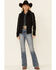 Image #2 - Shyanne Women's Black Piped Sleeve Logo Zip-Front Hooded Softshell Jacket , , hi-res