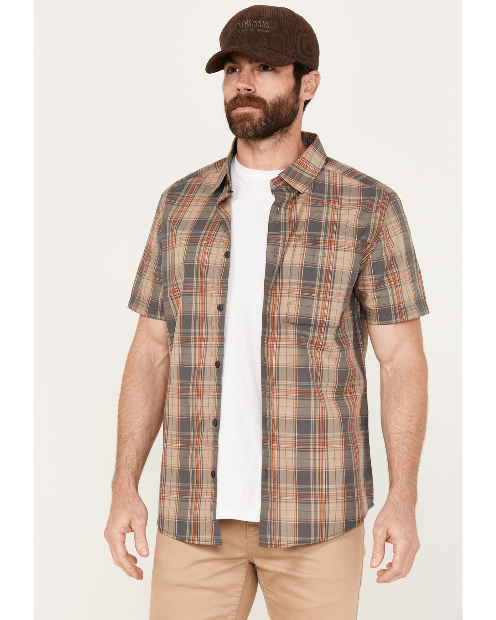Image #1 - Brothers and Sons Men's Bartlesville Short Sleeve Button Down Western Shirt, Tan, hi-res