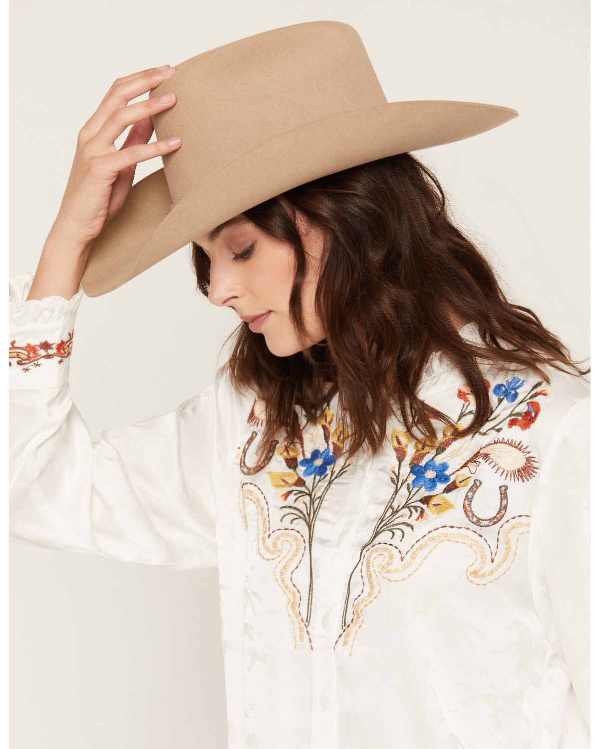 Image #2 - Wild Moss Women's Embroidered Button-Down Long Sleeve Top, White, hi-res
