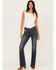 Image #3 - Rock & Roll Denim Women's Dark Wash Mid Rise Scallop Embroidered Bootcut Stretch Denim Jeans, Dark Wash, hi-res