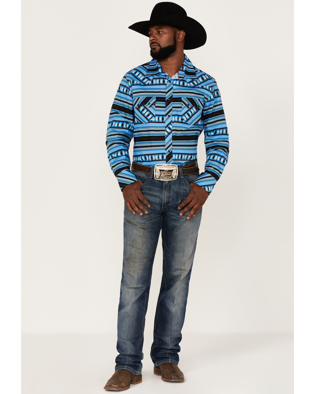 Image #2 - Rock & Roll Denim Men's Horizontal Southwestern Print Long Sleeve Snap Western Shirt, Turquoise, hi-res