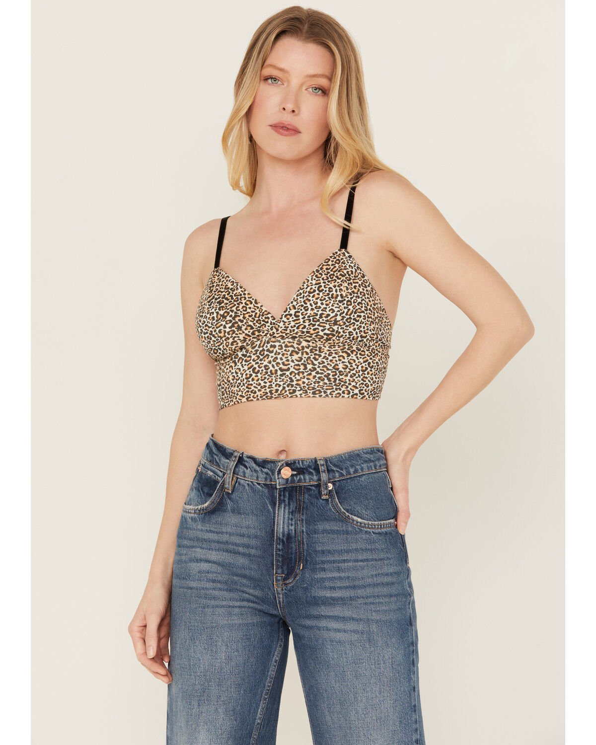 Image #1 - Discreture Women's Longline Leopard Bralette, Tan, hi-res