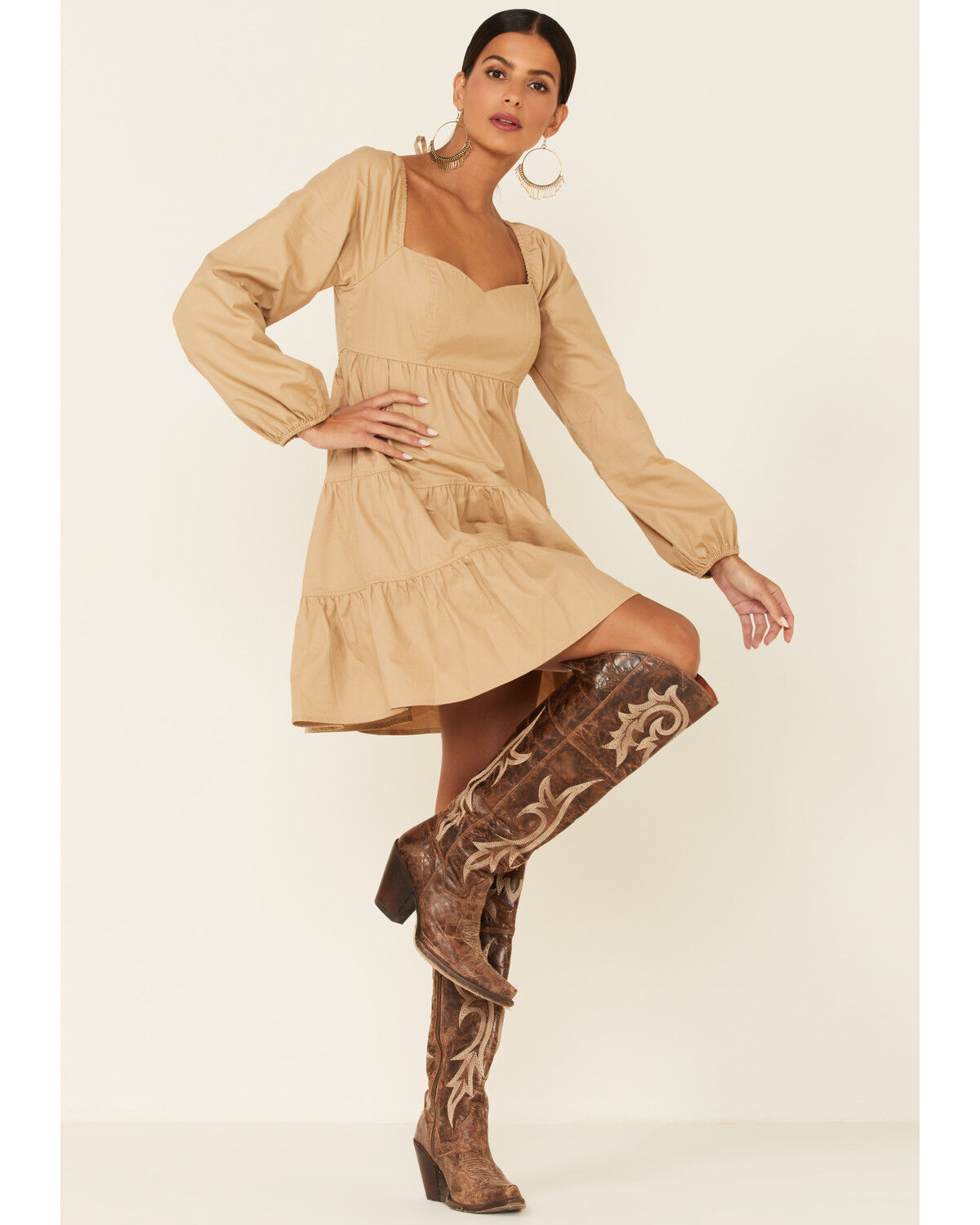 Image #2 - HYFVE Women's Khaki Tiered Mini Dress, , hi-res