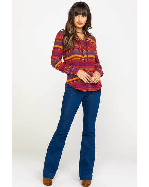 Image #6 - Rock & Roll Denim Women's Rust Serape Stripe Southwestern Embroidered Long Sleeve Western Shirt , Multi, hi-res