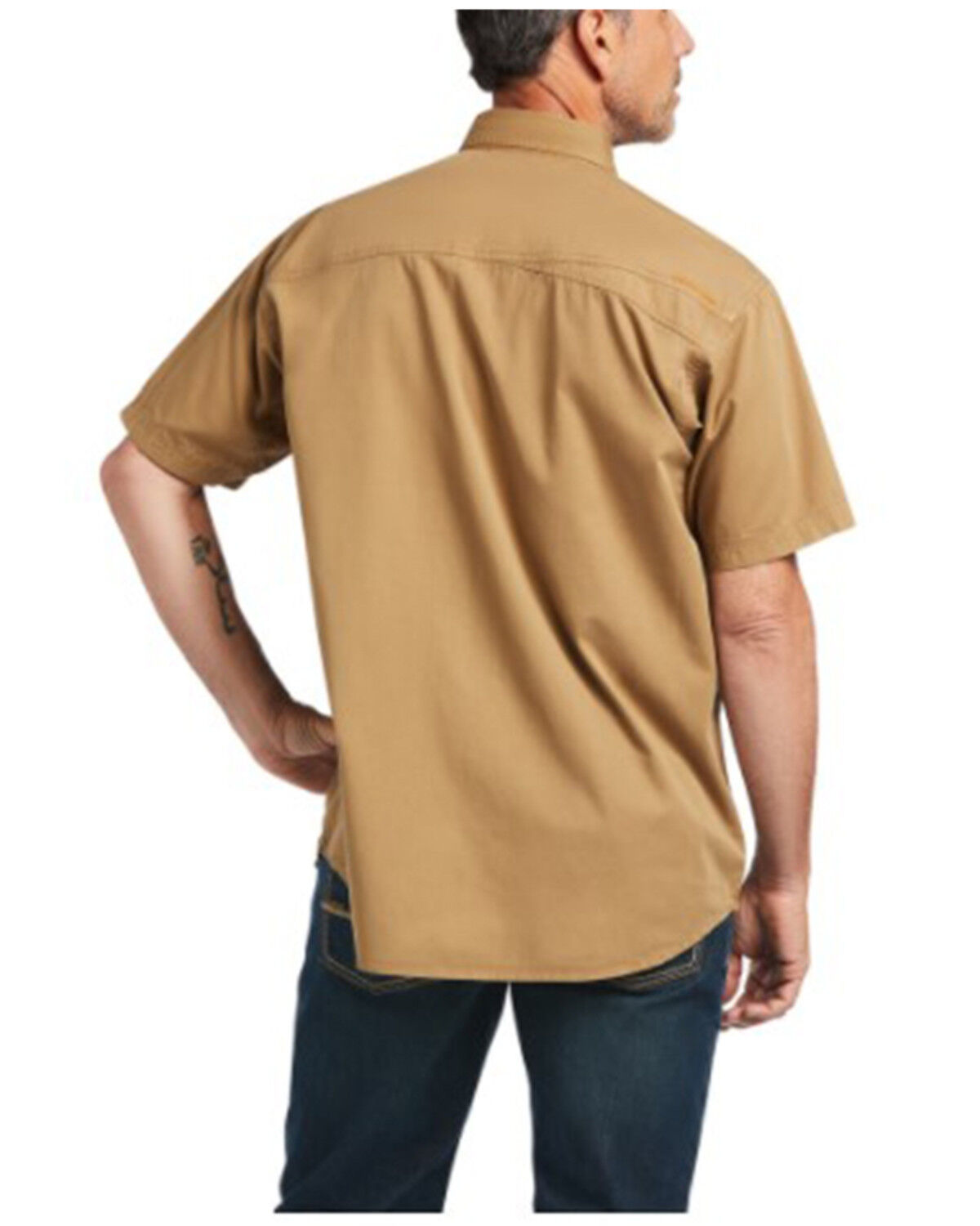 Image #2 - Ariat Men's Solid Rebar Washed Twill Short Sleeve Button Down Work Shirt, Beige/khaki, hi-res