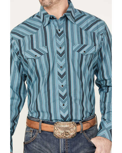 Image #3 - Wrangler Men's Striped Long Sleeve Snap Western Shirt, Teal, hi-res