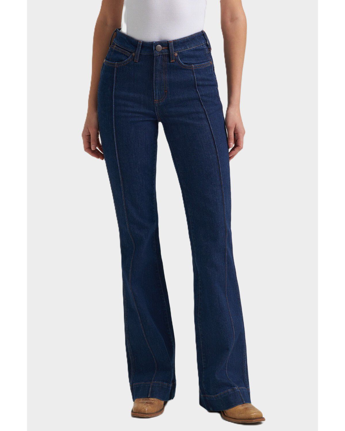 Image #1 - Wrangler Retro Women's Dark Wash Bailey High Rise Pintuck Trouser Stretch Denim Jeans, Dark Wash, hi-res
