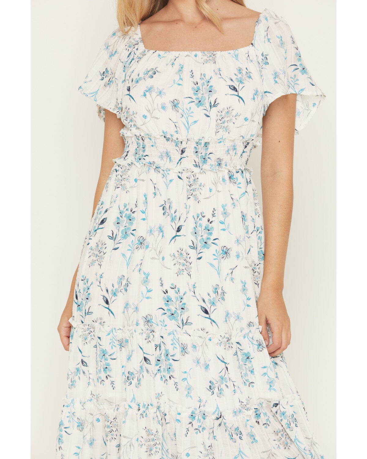 Image #3 - Wild Moss Women's Floral Print Short Sleeve High-Low Dress, Ivory, hi-res