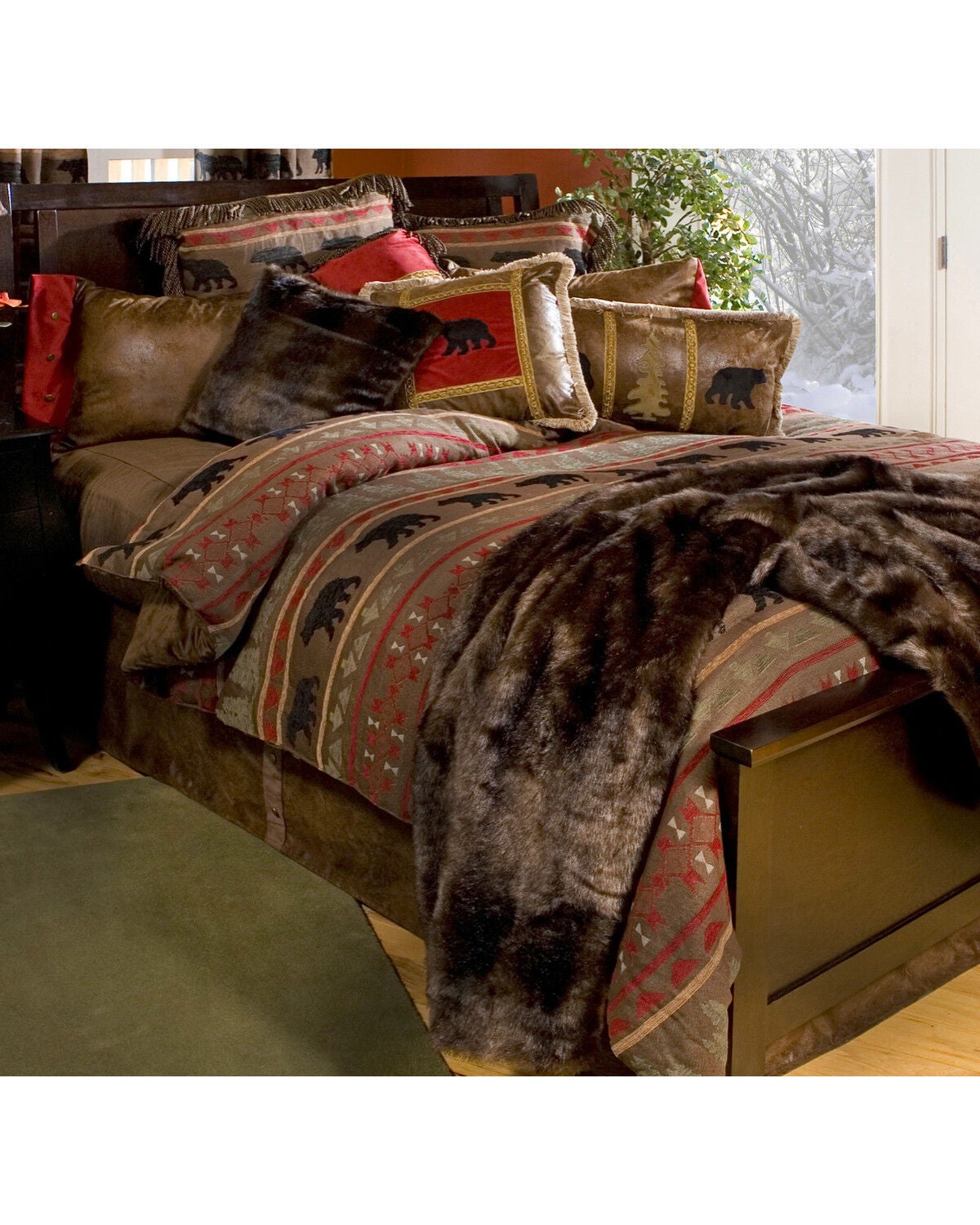 Carstens Bear Country King Bedding Set - 5 Piece, Red, hi-res