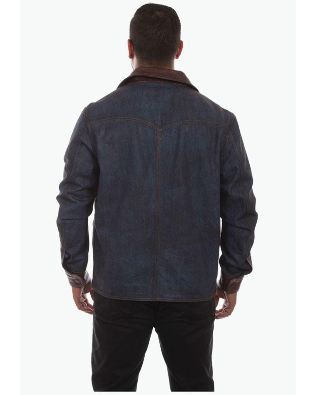 Image #2 - Scully Men's Denim And Leather Trim Zip-Up Jacket, Indigo, hi-res