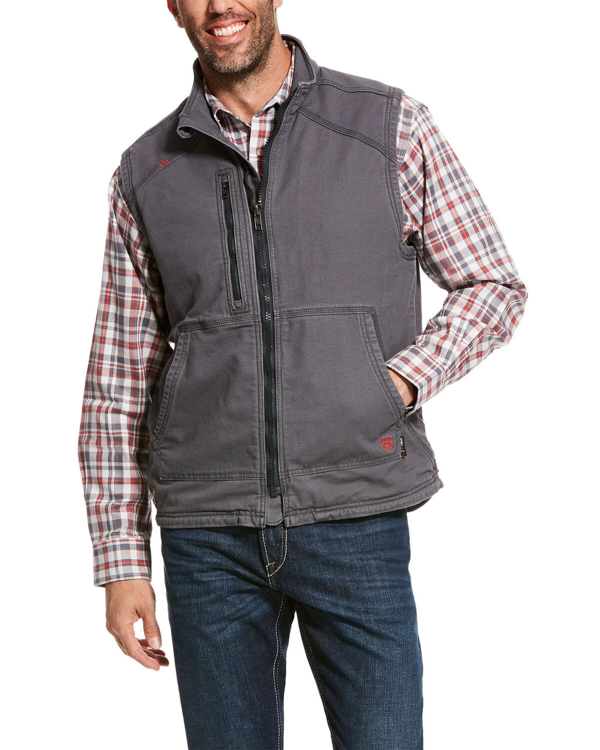 Image #1 - Ariat Men's FR Duralight Stretch Canvas Work Vest - Big, Grey, hi-res