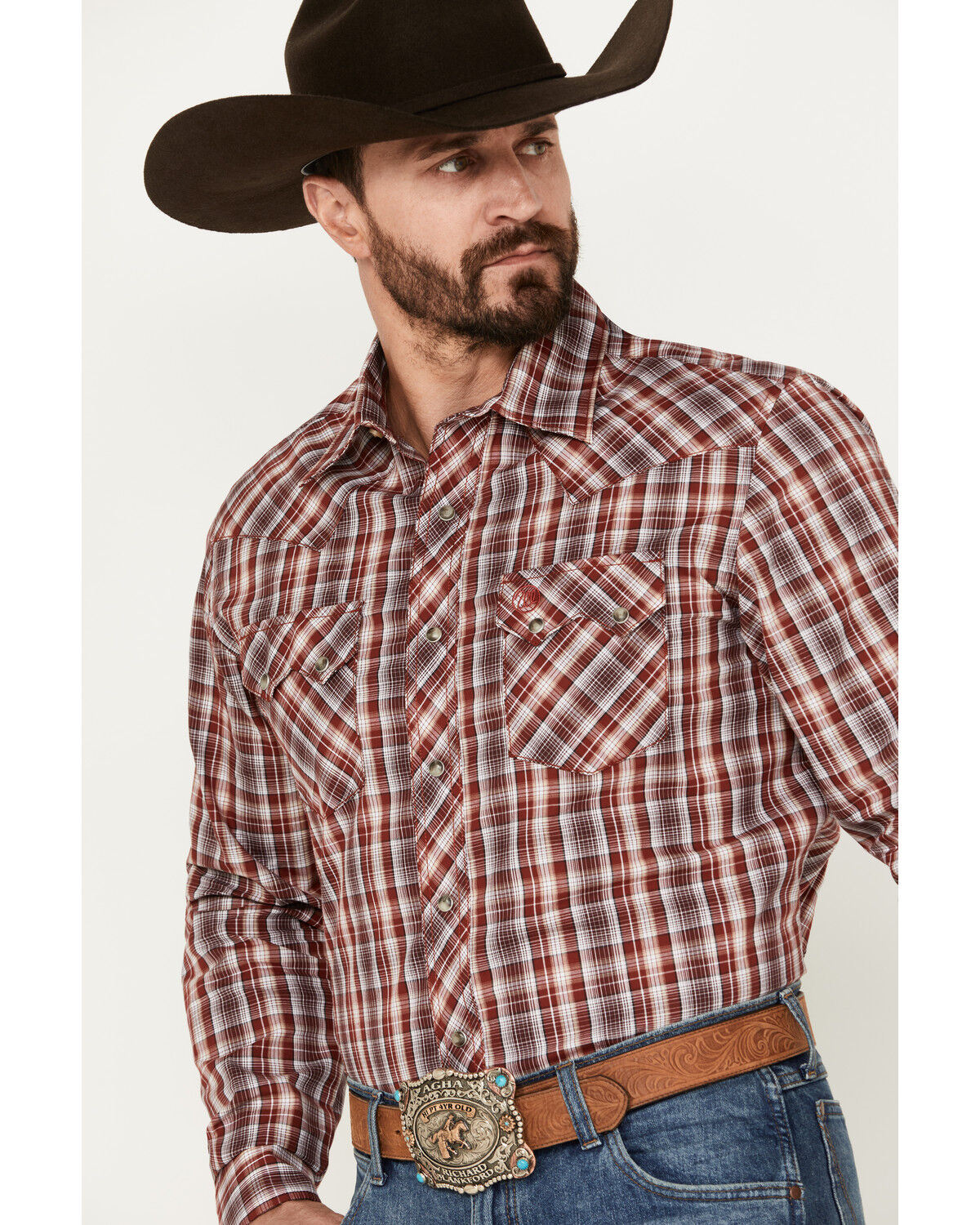 Image #2 - Wrangler Retro Men's Plaid Print Long Sleeve Snap Western Shirt, Red, hi-res