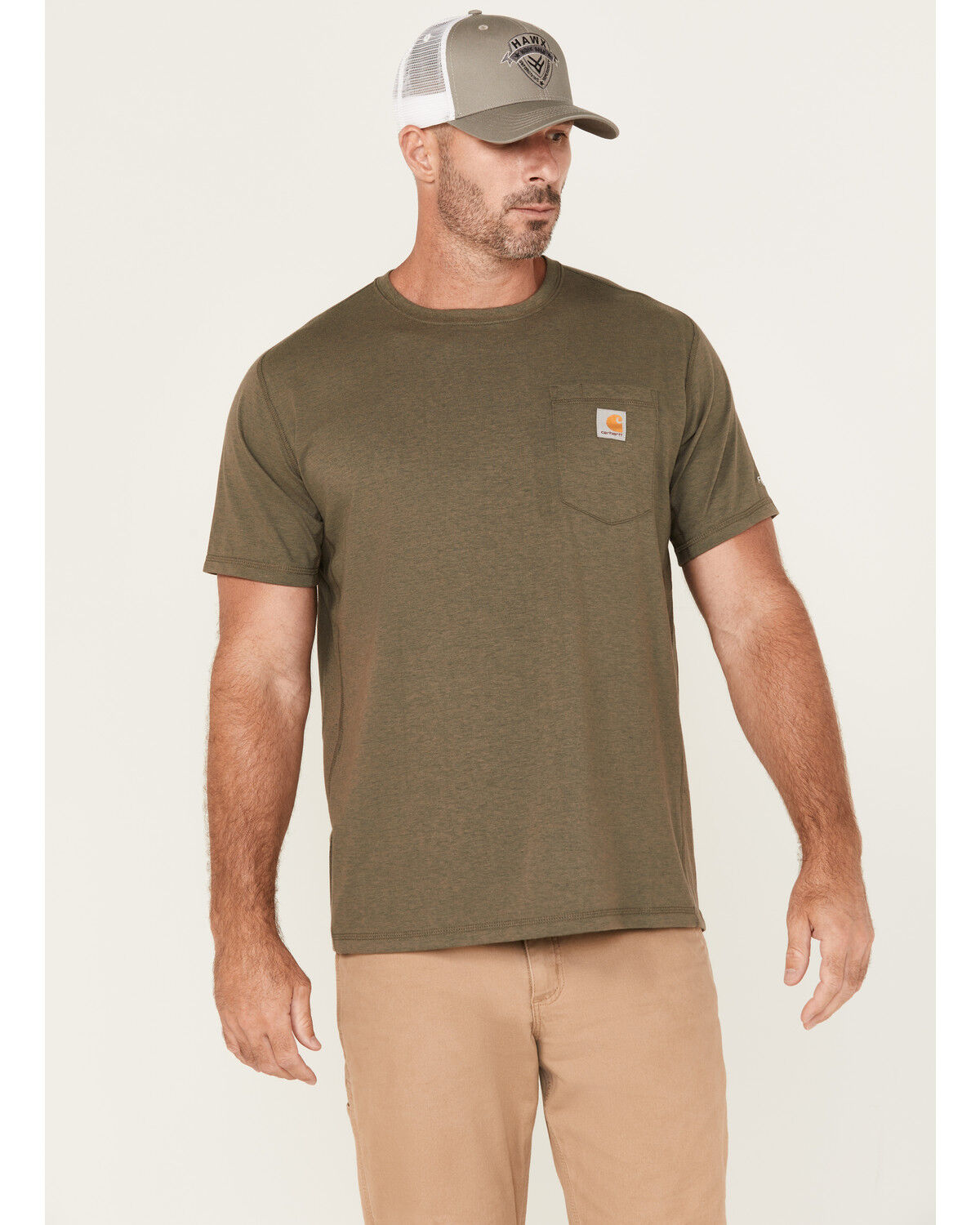 Image #1 - Carhartt Men's Force Relaxed Midweight Logo Pocket Work T-Shirt, Green, hi-res