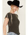 Image #2 - Free People Women's Shoulder Tassel Short Sleeve Tee, Grey, hi-res