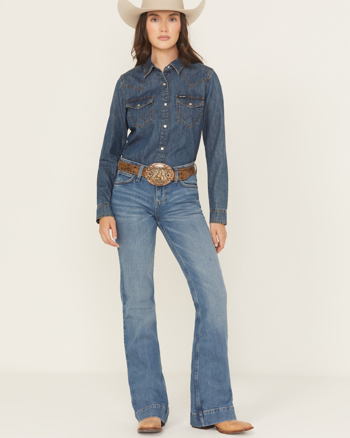 Image #1 - Wrangler Retro Women's Allison Dark Wash Mid Rise Mae Trouser Stretch Denim Jeans, Dark Wash, hi-res