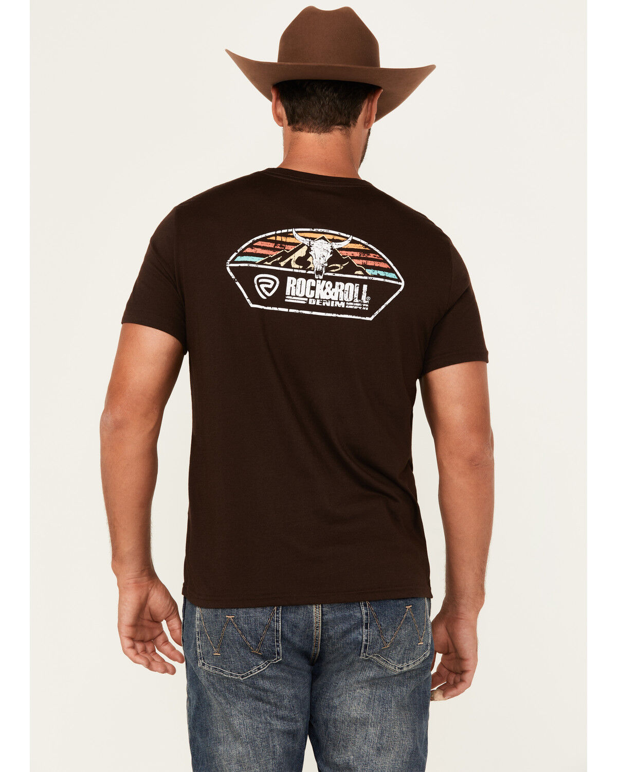 Image #1 - Rock & Roll Denim Men's Long Horn Short Sleeve Graphic T-Shirt, Brown, hi-res