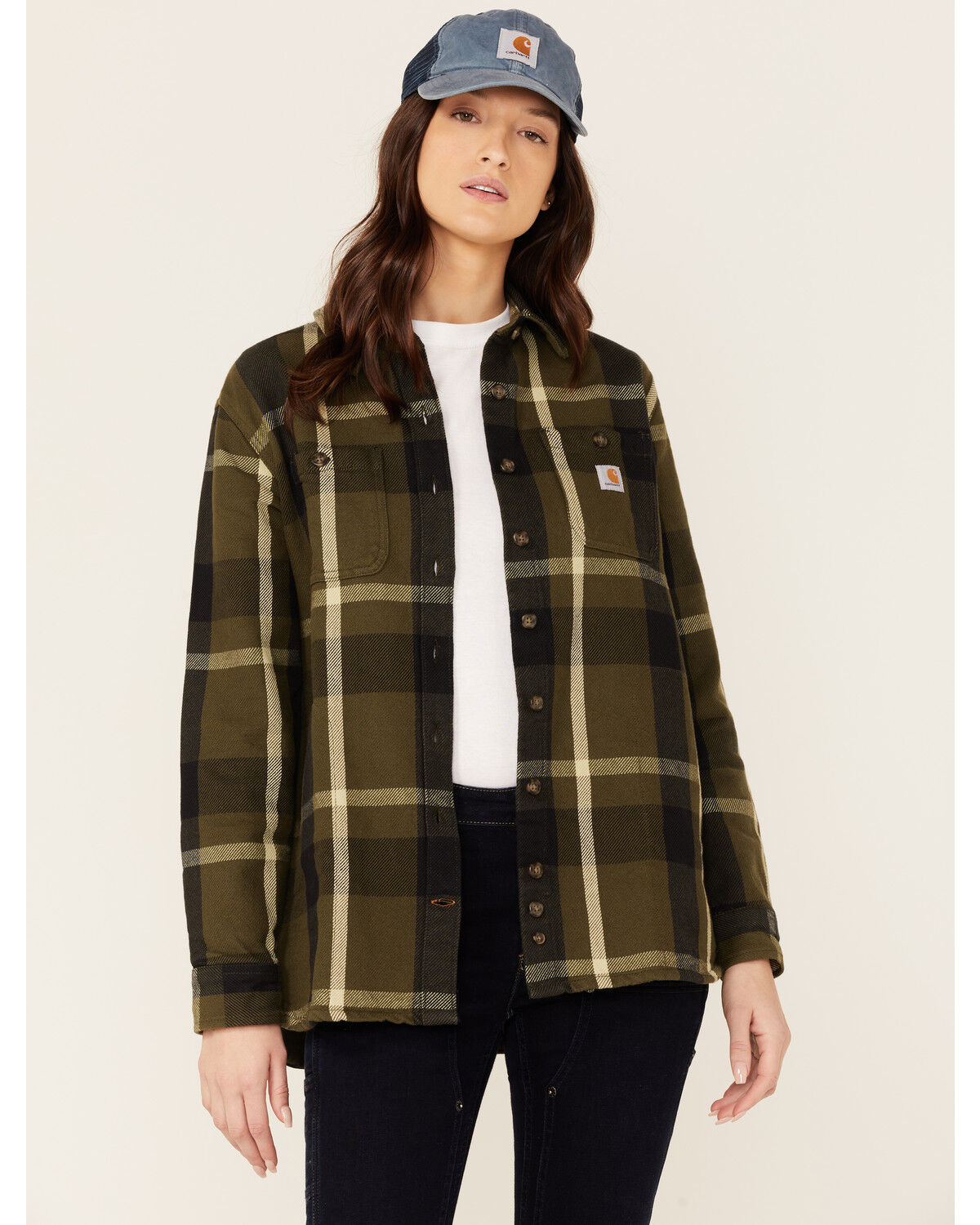 Image #1 - Carhartt Women's Plaid Button Down Flannel Shacket, , hi-res