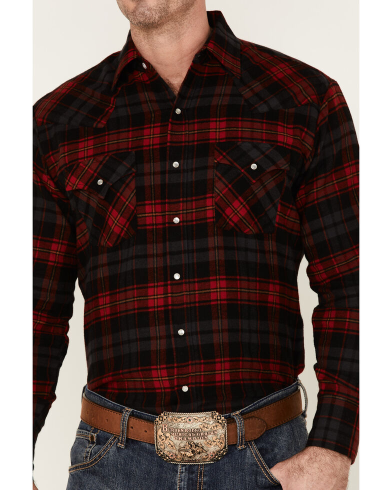 Ely Walker Men's Red Small Plaid Long Sleeve Snap Western Flannel Shirt - Big & Tall , Red, hi-res