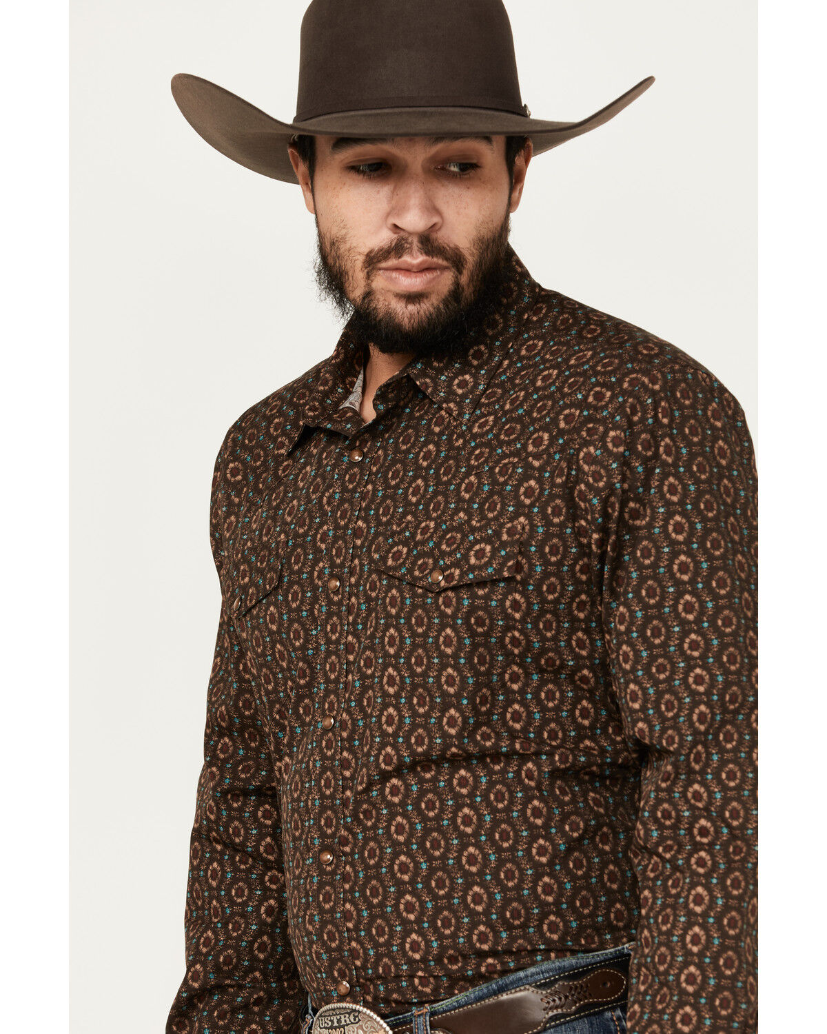 Image #2 - Gibson Trading Co Men's Donovan Medallion Print Long Sleeve Snap Western Shirt, Brown, hi-res