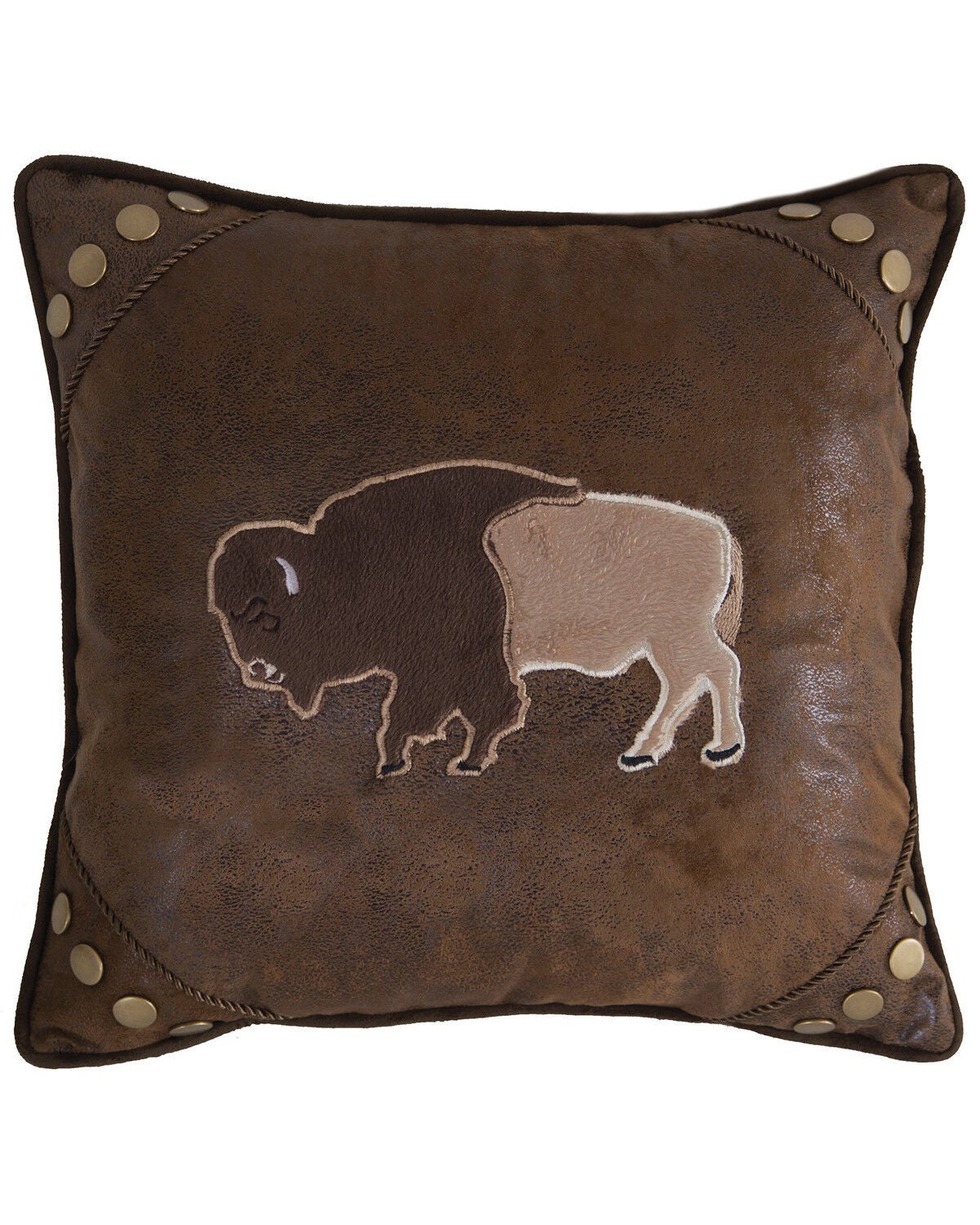 Carstens Home Wrangler Faux Leather Buffalo Throw Pillow, Brown, hi-res