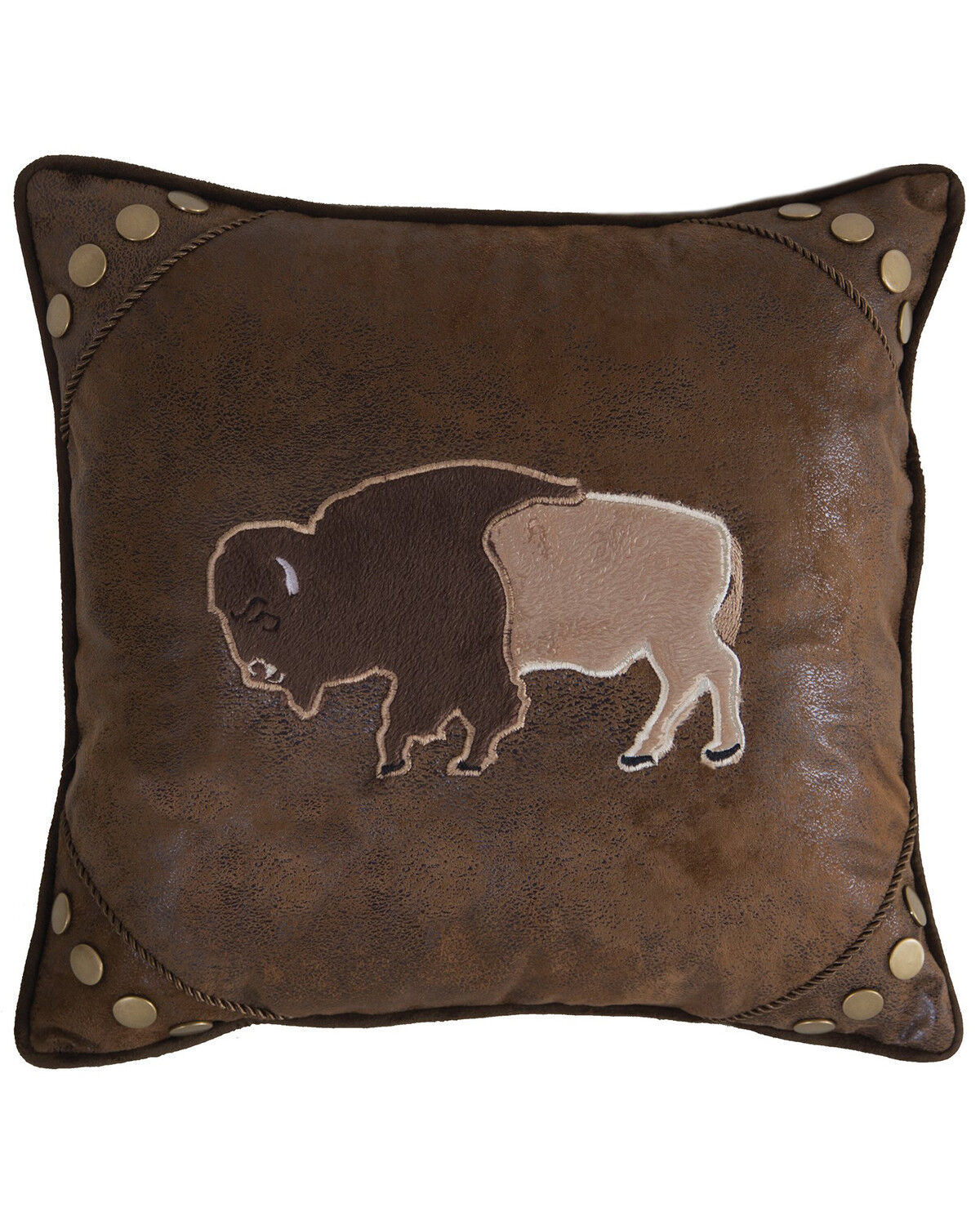 Image #1 - Carstens Home Wrangler Faux Leather Buffalo Throw Pillow, Brown, hi-res