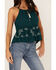 Shyanne Women's Embroidered Floral Keyhole Tank, Deep Teal, hi-res