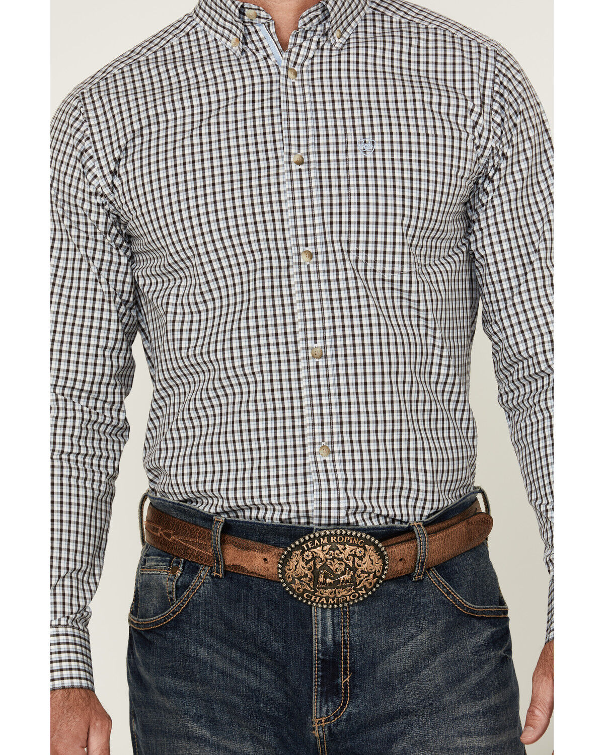Image #3 - Ariat Men's Creek Plaid Print Long Sleeve Button-Down Western Shirt, Light Blue, hi-res