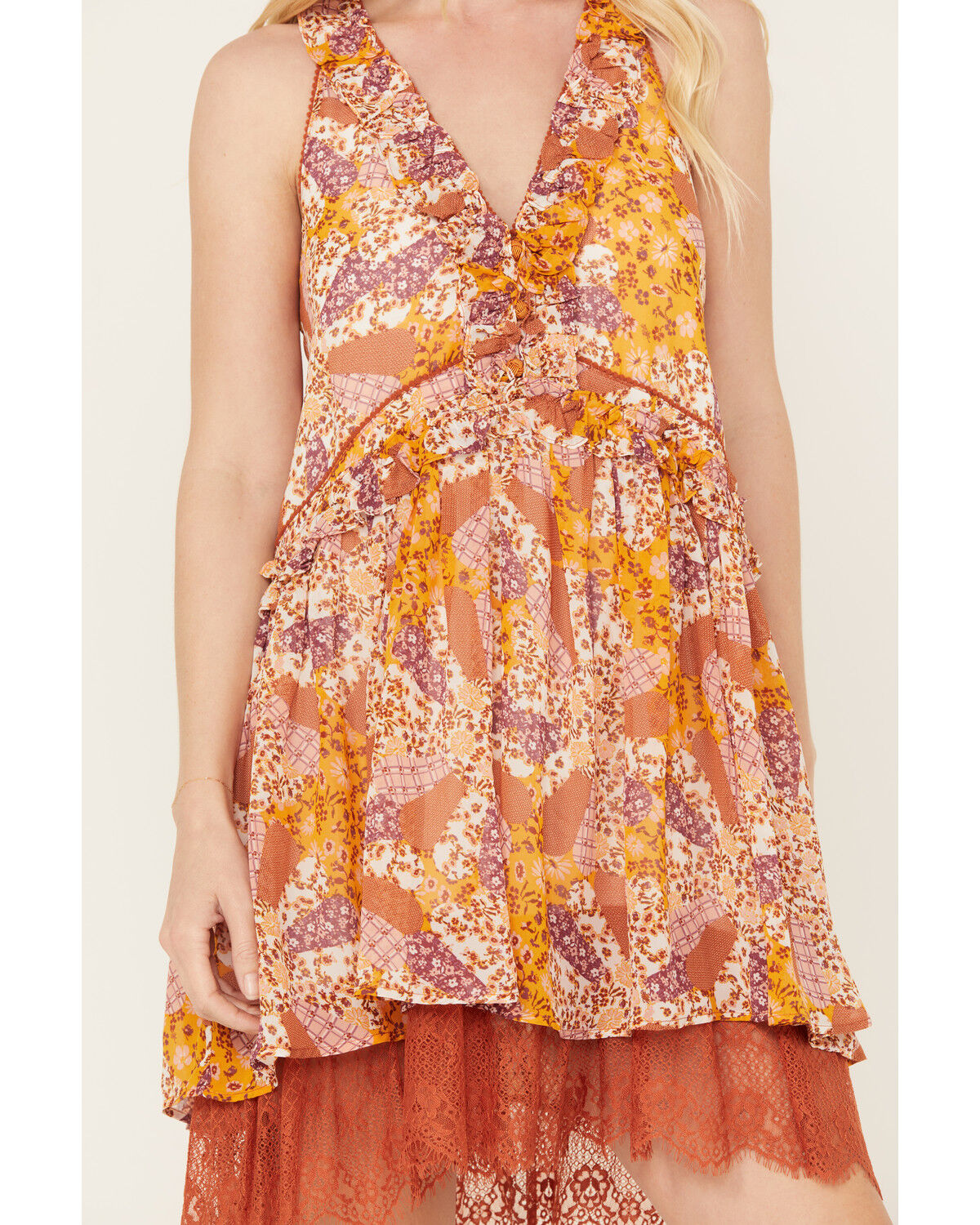 Image #3 - Miss Me Women's Floral Print Lace Sleeveless Mini Dress, Orange, hi-res