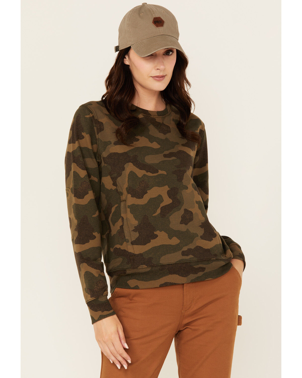 Image #1 - Lucky Brand Workwear Women's Camo Print French Terry Crew Neck Sweatshirt, Green, hi-res