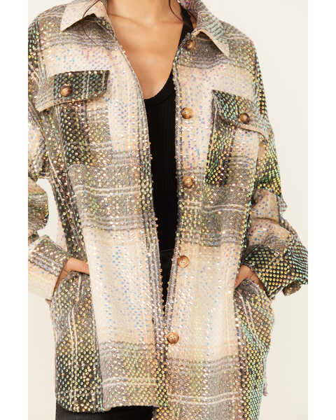 Image #3 - Fornia Women's Sequins Plaid Shacket, Green, hi-res