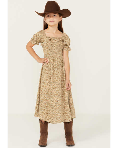 Image #1 - Rylee & Cru Girls' Golden Garden Print Dress, Cream, hi-res
