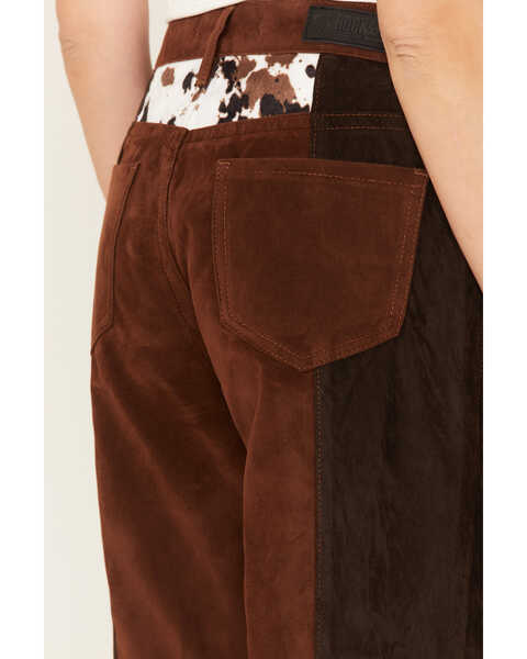 Image #4 - Rock & Roll Denim Women's Two Tone Color Block Faux Suede High Rise Straight Pants, Brown, hi-res